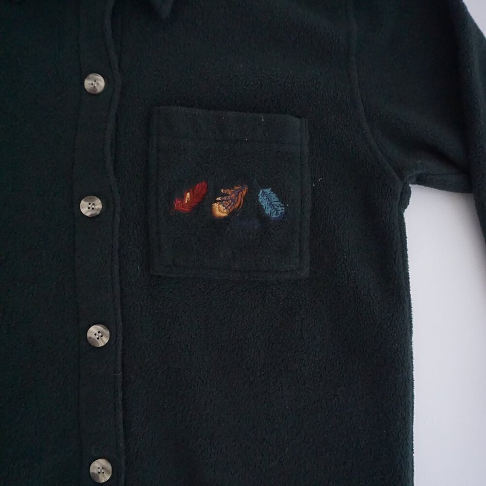Vintage '90S Cherokee Hunter Green Embroidered Feathers Button Up Shacket S - Picture 7 of 10